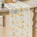 Artoid Mode Yellow 3D Flower Gauze Embroidery Table Runner 120 Inch 10FT, Tulle Seasonal Spring Kitchen Dining Holiday Table Decor for Home Party