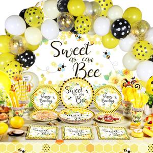 Tatuo 190 Pcs Bee Party Baby Shower Decorations Sweet as Can Bee Day Backdrop Themed Birthday Party Decorations for Baby Shower Gender Reveal Kids Birthday Decor