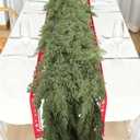 6FT Faux Cedar Garland, Real Touch Christmas Cypress Garland, Realistic Pine Cypress Bendable Branches for Mantel Decor Fireplace Staircase Table Centerpiece Indoor Outdoor Holiday Winter Decor