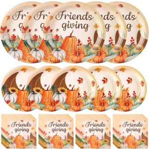 Friendsgiving Plates and Napkins Sets for 50 Guests, Thanksgiving Paper Plates and Napkins Party Supplies for Thanksgiving Friendsgiving Party Decorations