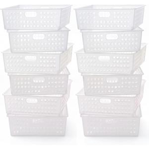 Geetery 12 Pack Classroom Storage Baskets with Handle,Clear