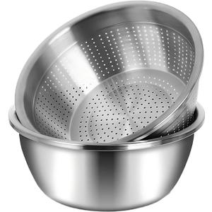 meleg otthon Stainless Steel Mixing Bowls, 8.5QT Salad Bowl, Metal Bowls With water filter basin, Stainless Steel Basin, Heavy Duty Deeper Edge Mirror Finish Dishwasher Safe Bowl (XXL)