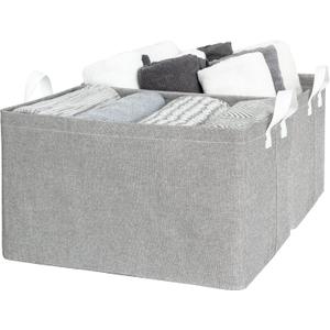 StorageWorks 45L Large Storage Bins for Closet and Shelves, Fabric Organizer Baskets with Handles for Clothes, Towels, Collapsible Storage Basket, Gray, 2-Pack