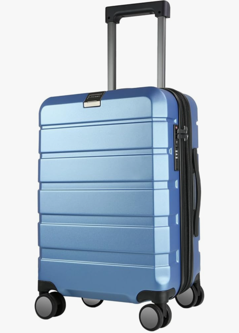 KROSER Hardside Expandable Carry On Luggage with Spinner Wheels & Built-in TSA Lock, Durable Suitcase Rolling Luggage with USB Port, Carry-On 20-Inch, Light Blue