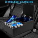 Car Center Console Armrest Organizer: with W-ireless Charging, Fast Charging, LED Light Cup Holder & Phone Holder, Rear Bench Seat Consoles with Armrest Middle Storage Box,Truck Seat Organizer for Van