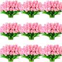 Jexine 100 Pcs Artificial Real Tulips Fake Artificial Tulip Flower Bulk Bouquet with Stem for Table Centerpieces Wedding Bridal Easter Mother's Day Garden Home Decor, 13.4''(Pink)