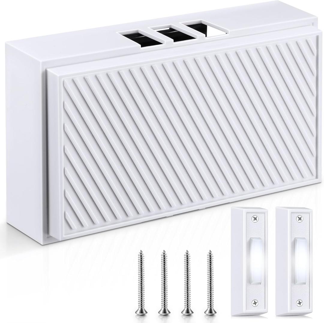 Saillong Wired Doorbell Chime Kit, 2 16V 10VA Lighted Doorbell Push Buttons with 2 Notes for Front, Rear Door and Doorbell Chime Box for Home Wall Inside, Compatible with Most Doorbells (Strip Style)