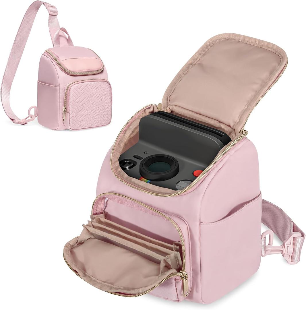Camera Sling Bag Compatible with Polaroid Now 3rd/2nd Gen, Flip, Now+, Go Gen 2 Instant Film Camera, Crossbody Carrying Case with Adjustable Strap,Pink
