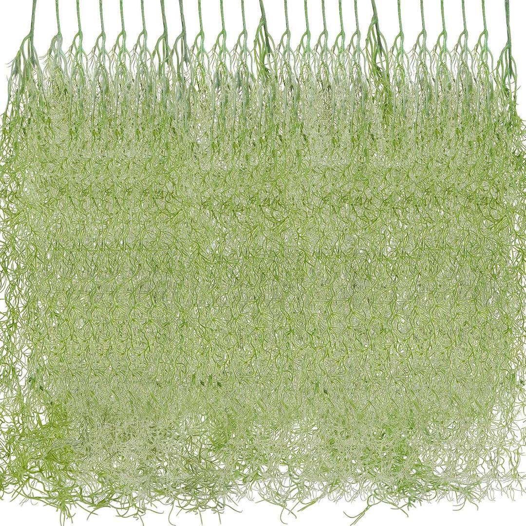 Cindeer 24 Pack Fake Spanish Moss Artificial Hanging Decoration Bulk Faux Greenery Moss Garland for Potted Wall Living Room Indoor Outdoor Decor(43 Inch,Green)