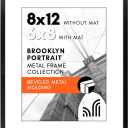 Americanflat 8x12 Metal Picture Frame with Tempered Glass - Use as 6x8 Frame with Mat or Display 8x12 Photo Without Mat - Brooklyn Collection - Picture Frames for Tabletop or Wall - Black