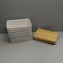 Bagnizer Small Plastic Storage Bins with Bamboo Lids 5.2qt Stackable Box Basket Pantry Decorative Containers Cute with Labels for Organizing Desktop Closet Office Cream White of 6 packs 10*7.2*4.1"