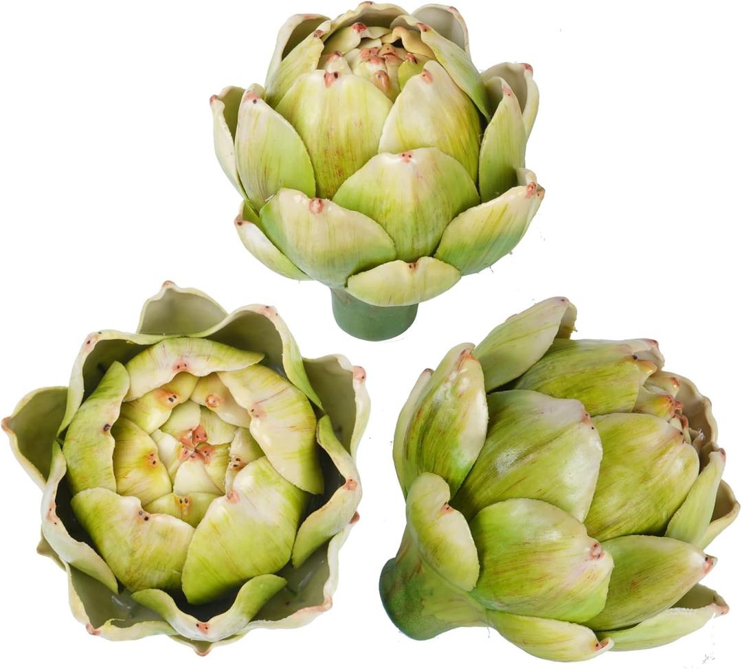 Notakia 3Pcs Green Large Faux Artichokes for Decoration Bowl Fillers Fake Fruit Artificial Artichokes that Look Real Realistic Fake Vegetable Decor for Home Kitchen Table Party Centerpiece