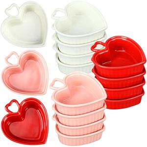 Reallnaive 8 Pcs Heart Shaped Ramekin Creme Brulee Ramekins Oven Safe 3.5 Inch Heart Shaped Dishe Small Baking Ceramic Bowls for Souffle Snacks Quiche Appetizers Sauces, 2 Colors