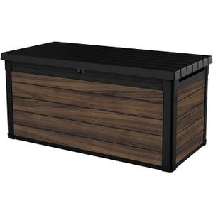 Keter Signature Collection 150 Gallon Resin Deck Box Organization and Storage for Patio Outdoor Cushions, Throw Pillows, Garden Tools and Pool Supplies, Rosewood