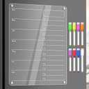 Acrylic Meal Planner Magnetic Menu Board for Kitchen Fridge Planning Board Grocery to Do List Shopping List w/ 8 Markers, Clear Weekly Calendar for Refrigerator Dry Erase Board, 12x9’’