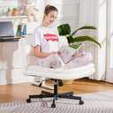COMHOMA Criss Cross Chair With Wheels, Armless Wide Cross Legged Office Mid Back, Modern Home Desk Swivel Adjustable Vanity Computer, White Beige Velvet