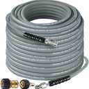 Hourleey Pressure Washer Hose 50FT, Kink Resistant High Tensile Wire Power Washer Hose, Rubber Wire Braided with 3/8" Quick Connect for Hot/Cold Water, 4000 PSI, Gray