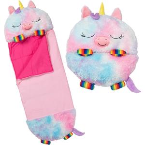Happy Nappers: Pillow & Sleepy Sack: Medium - Rainbow Unicorn - 54 x 20, Plush Animal Character, 2-in-1 Pillow Sleeping Bag, Play, Kids Ages 3+