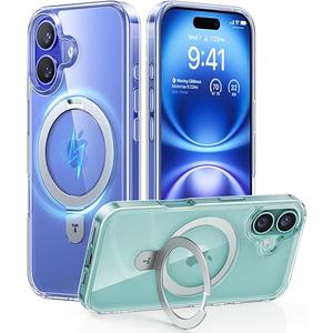 TORRAS Upgraded 360 Rotatable Magnetic Ring for iPhone 16 Pro Max Case, Fit for MagSafe with Stand Ring Holder, 16FT Mil Grade Shockproof Translucent for iPhone 16 Pro Max Phone Case Ostand, Clear