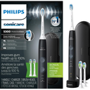 Philips Sonicare ProtectiveClean 5300 Rechargeable Electric Toothbrush, with Pressure Sensor, 3 Cleaning Modes, SmarTimer and QuadPacer, with 2 Bonus Brush Heads, Travel Case, Black, Model HX6423/34