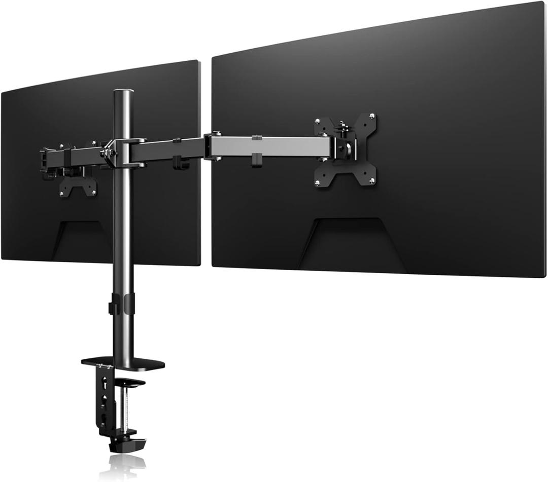 Suptek Dual Monitor Desk Mount, Adjustable Dual Monitor Arm for 2 Computer Screens up to 27 inch, Dual Gas Spring Monitor Arm, Holds up to 22 lbs Each, VESA 75x75/100x100 mm, Black (MD9442)