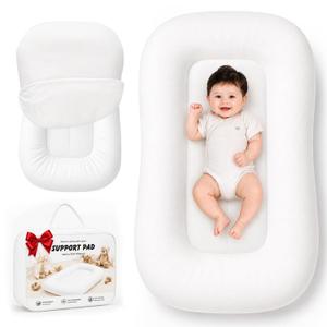 Baby Lounger for Newborns 0-24 Months - Baby Essentials | Soft Breathable Cotton Infant Support Cushion for Tummy Time & Play, Portable Infant Lounger - Cloud White (Cover Included) (EXP 08/24/26)