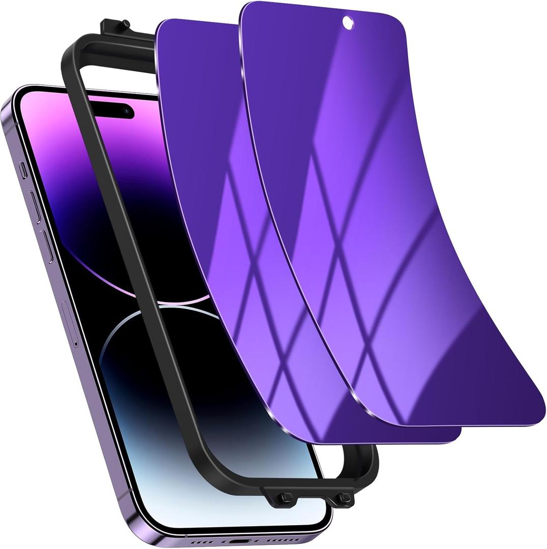 for (2 Pack) Privacy Screen Protector for iPhone 14 Pro Max Purple Soft PET Screen Protector, Anti Spy/Anti Blue Light/Never Shatter/No Bubbles/Sensitive Touch/Case Friendly (Non-Glass)