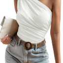 Verdusa Women's Ruched One Shoulder Tops Sleeveless Fitted Going Out Tops (Large, White)
