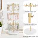 Mkono Bracelet Holder Gold Metal Rotating Bracelet Display Stand 3 Tier Jewelry Tower rack with 36 Hooks and Wood Base Modern Adjustable Storage Organizer Tree for Selling KeyChain Bangle Accessories