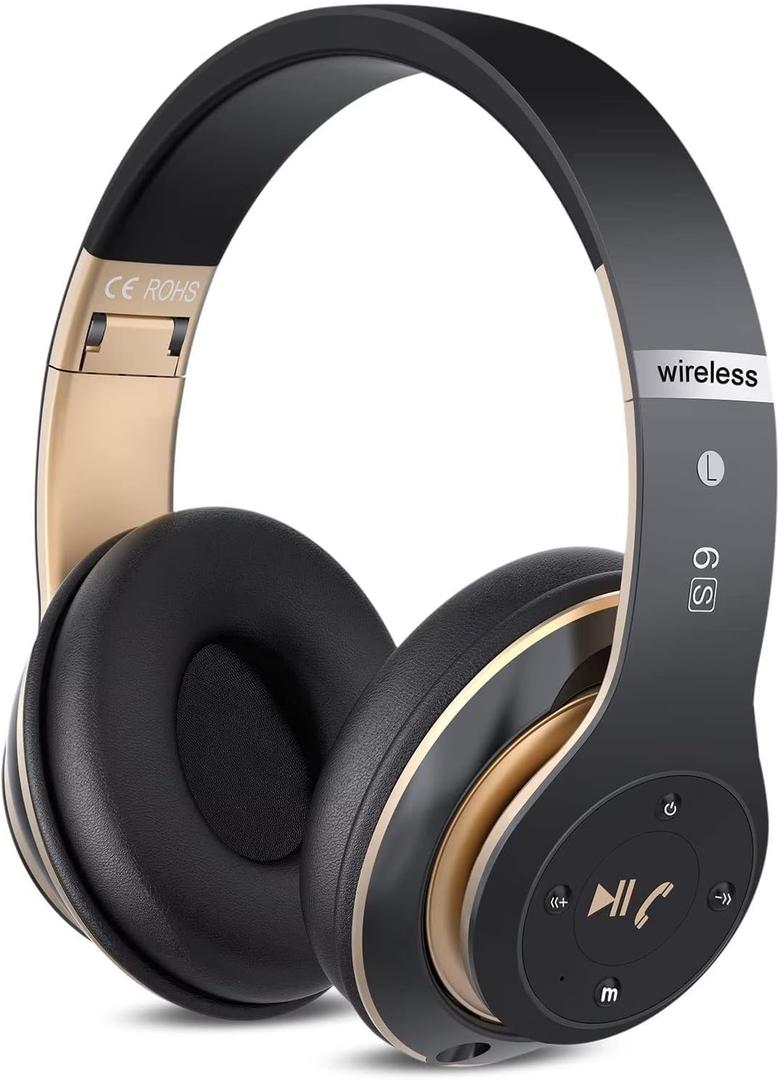 6S Wireless Bluetooth Headphones Over Ear, Hi-Fi Stereo Foldable Wireless Stereo Headsets Earbuds with Built-in Mic, Volume Control, FM for Phone/PC (Black & Gold) 6S Wireless Bluetooth Headphones Over Ear, Hi-Fi Stereo Foldable Wireless Stereo Headsets Earbuds with Built-in Mic, Volume Control, FM for Phone/PC (Black & Gold)