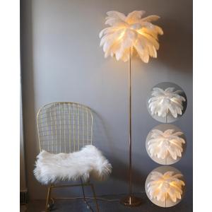 Natural Ostrich Feather Floor Lamp White, Simple Modern Living Room Bedroom Standing Lamp, Pink Girl Bedroom Lamp(Color:White)