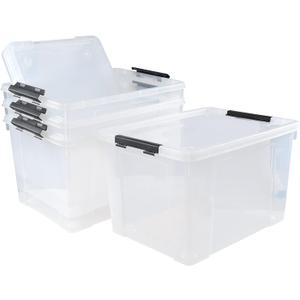 Drephia 4 Pack Clear Latch Storage Bin with Lid and Wheels, 50 L Large Plastic Storage Box