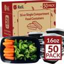 Reli. Meal Prep Containers, 16 oz. | 50 Pack | 1 Compartment Food Container w/Lids | Microwavable Food Storage Containers/To Go | Black Reusable Bento Box/Lunch Box for Meal Prep