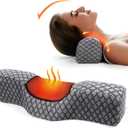 Neck Roll Pillows for Pain Relief Sleeping, Heated Memory Foam Cervical Neck Support Pillow for Bed with USB Graphene Heating for Stiff Neck Pain Relief (Grey)