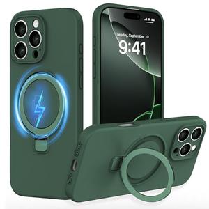 IYH for iPhone 16 Pro Max Case with Magnetic Invisible Stand 6.9''[Compatible with Magsafe][16FT Military Protection] Liquid Silicone Cases, Green