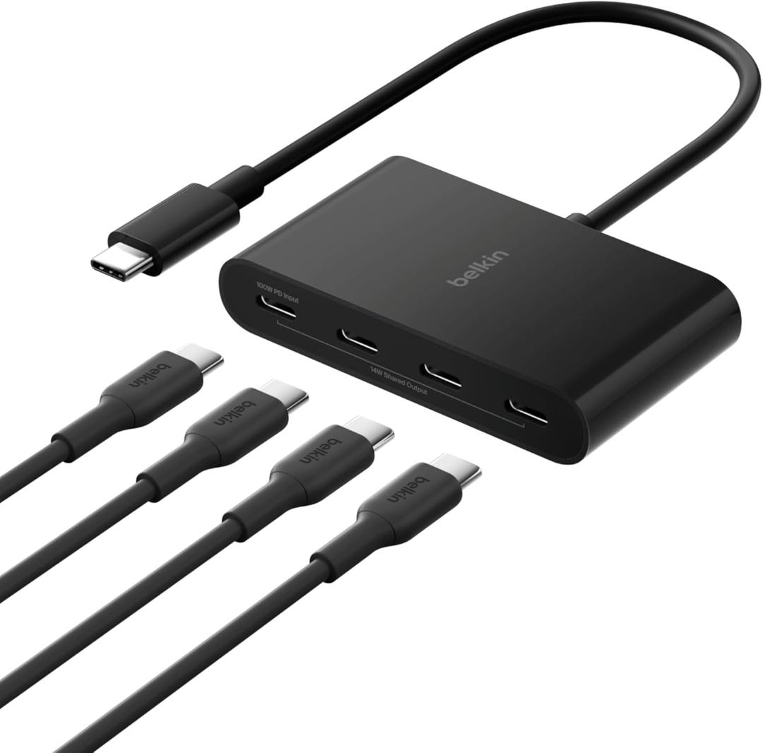 Belkin Connect 4 Port USB C Hub - Multiport Adapter Dongle with 4 USB C 3.2 Gen 2 Ports - High Speed 10G Data Transfer for Laptop, MacBook, iPad, PC, and More - 100W PD