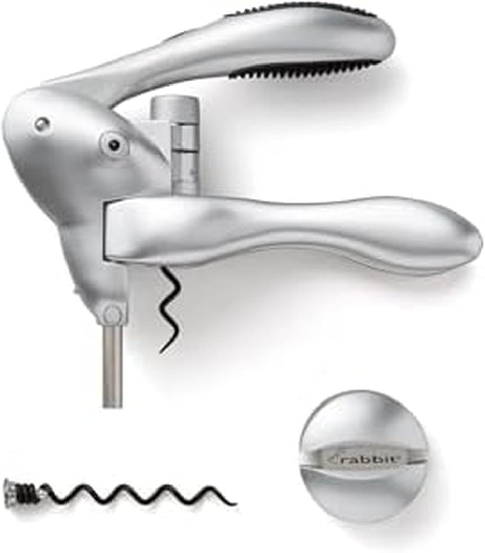 Rabbit Original Lever Corkscrew Wine Opener with Foil Cutter and Extra Spiral (Silver)