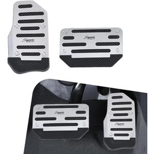 2 PCS Car Accelerator Brake Pedal Kit, Metal Rubber Sports Style Non-Slip Wear-Resistant Pedal Modification Pedal, Car Replacement Parts, for Most Automatic Transmission Vehicles (Silver)