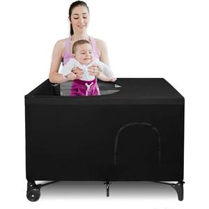 FALESOUL Crib Blackout Cover for Pack N Play, Travel Crib Cover, Breathable Foldable Baby Bed Cover with Safety Vents, Portable Crib Sunshade for Indoor Outdoor Black
