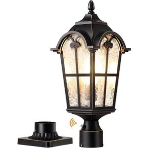 EDISHINE Large Size Dusk to Dawn Outdoor Post Light, 21.9'' H 120V Pole Light Fixture with Pier Mount Base, Waterproof Exterior Lamp Post Lantern Head for Yard, Driveway, Fence, Black