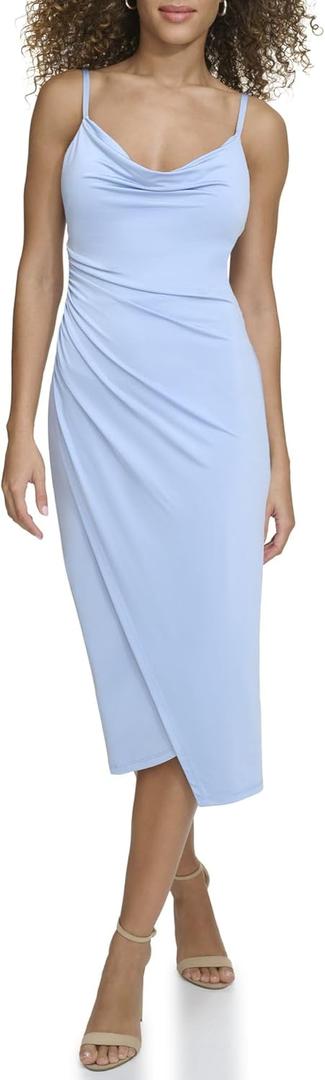 Siena Womens Spaghetti Strap Cowl Neck Midi Dress (2, Perri)