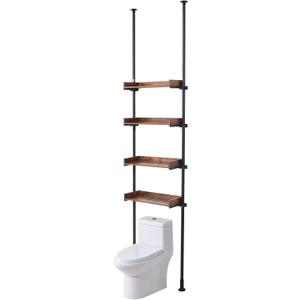 VEVOR Over the Toilet Storage, 4-Tier Adjustable Over Toilet Bathroom Organizer, Low-carbon Steel 53"-132" Tall Storage Shelf Rack, Easy Assembly Laundry Space Saver, for Small Rooms, Fit Most Toilets