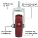 Finnhomy Swivel Caster Wheels 4 Inch Threaded Stem Casters Set of 4 Heavy Duty 3/8"-16 x 1 Anti-wear Polyurethane Industrial Castor Wheels for Cart/Furniture Load Bearing 2200 Lbs Smooth Casters Red