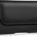 Leather Cell Phone Holster Case with Belt Holder Clip for iPhone Pro Max, Plus 17 16 15 14 13 12 16e, Samsung Galaxy FE, Plus S25 S24 S23 S22, L-Black