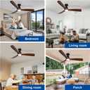 Depuley 52-Inch Ceiling Fans with Lights: Walnut 3 Blade Flush Mount Low Profile Ceiling Fan for Bedroom - Dimmable Indoor Outdoor Fan with Remote APP Control Ultra Quiet DC Motor Timer