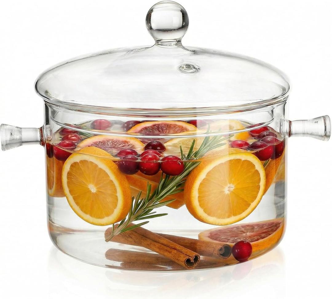 Jucoan 1.5L/50oz Glass Saucepan with Cover, Heat Resistant Stovetop Glass Cooking Pot with Lid for Pasta Noodle, Soup, Milk, Clear Simmer Pot for Potpourri Christmas Holiday Home Fragrance