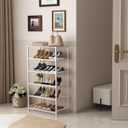 HOMEFORT Shoe Rack 6-Tier, Shoe Storage Shelf, Industrial Shoe Tower, Narrow Shoe Organizer for Closet Entryway, Small Shoe Rack Table with Durable Metal Shelves,White Oak