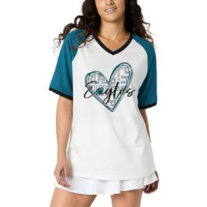 Football Shirts for Women Game Day V-Neck Tshirt Casual Football Short Sleeve Team Fan Graphic Tee Top