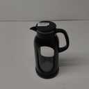 Delove 68 oz/2 Liter Glass Pitcher with Shatterproof Shell - Heat Resistant Glass Liner - Stainless Steel Lid - Carafe & Jug for Iced Tea,Hot/Cold Water,Homemade Juice Beverages (Black)