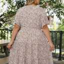 Nemidor Womens Plus Size Summer Midi Dress Casual Tiered Floral Print Beach Swing Boho Dresses with Pocket 16-26 (Beige)